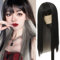 Siudus Schwarz Graue Lange Perücke mit Pony für Frauen Gerade Perücken für Halloween Cosplay Verwendung