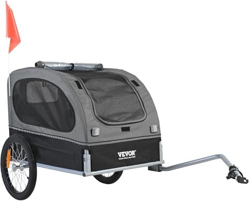 VEVOR Hundeanhänger 40 kg Fahrradanhänger Kohlenstoffstahl + 600D Oxford-Gewebe + PP faltbar 1440 x 720 x 779 mm als Anhänger Gefaltete Größe 760 x 560 x 195 mm Schwarz&Grau
