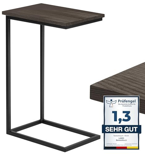 LAMO Manufaktur Table d'appoint | Table pour Ordinateur Portable | Table de canapé | Table Basse Mobile | Table de Chevet | 45x30x67cm | Cadre Noir | Plateau 100% Bois Massif Couleur: Noir