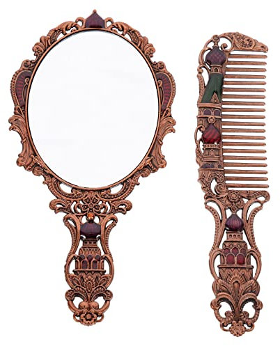 Schnitzereien, Handspiegel, 2 Set Kosmetikspiegel, antiker Handspiegel, antiker Spiegel, antike Haarbürste, Vintage-Spiegel, Kamm-Set, Handspiegel mit Griff, kleiner Haarspiegel ( Color : 1 , Size : 1