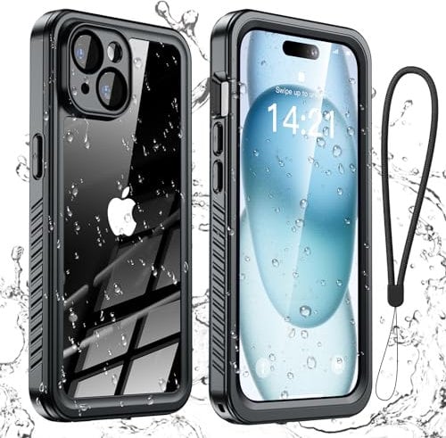 Aekyiwot Handyhülle für iPhone 15 Hülle, IP68 Wasserdicht Schutzhülle für iPhone 15 Hülle, 360 Grad Full Case für iPhone 15 Stoßfest Sturzfest, Schwarz
