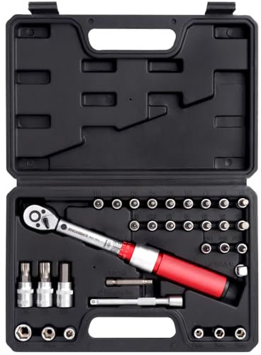 BINGCOBBER 1/4 Jeu de clés dynamométriques 2.5-25 Nm,32PCS Outil de précision comprenant Tige d'extension, Embouts, Écrous hexagonales, Adaptateurs pour moto Vélo