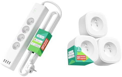 Multiprise Connectée (Type E), 16A Multiprise WiFi Compatible avec Alexa, Google Home et SmartThings & Prise Connectée WiFi, Prise Intelligente Compatible avec Alexa, Google Home et SmartThings