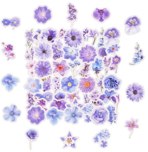 50PCS Purple Flower Stamen Mini Boxes Stickers,Purple Flower Stamen Theme Stickers for Scrapbooking, DIY Crafts, Laptops,Journal,Gifts for Kids Teens Girls Adults