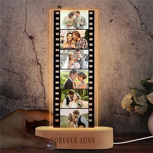 Personalisierte Filmstreifen-Bilderrahmen-Licht mit 1–6 Bildern, benutzerdefinierter Film, Fotorahmen, Ornamente, Acryl, Memory-Kamera, Rolle, Foto-Rahmen, Filmstreifenalbum, Geschenk für Hochzeit,