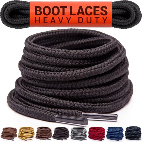 Miscly Schnürsenkel Rund, Extrem Reißfest für Arbeitsschuhe, Stiefel und Wanderstiefel (69 cm, Schwarz)