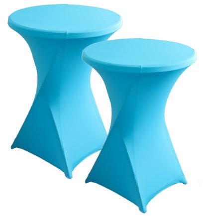 iEventStar Stretch Stehtisch Hussen Spandex Stehtischhussen Bartische Hochzeit Erstärkung im Fußbereich Rund Tischdecke für Bistrotisch Cocktail-Party (Blauer See, 2er Set - Ø 80-85 cm)