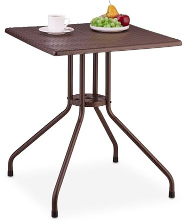 Relaxdays Gartentisch Rattan-Optik, eckig, HBT: 75 x 61 x 61 cm, Balkontisch, Kunststoff & Stahl, Outdoor Tisch, braun