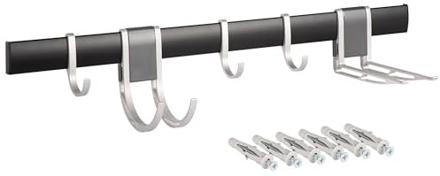 ONVAYA® Verstellbare Wandhaken mit Schiene | Universal ǀ mit Klick-System ǀ 5 Haken für Gartengeräte und Zubehör ǀ platzsparende Garagenhaken