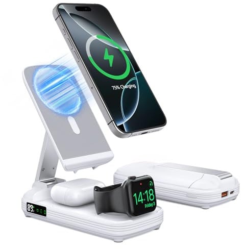 Soporter Kabellose Ladestation, 5 in 1, kabelloses Ladegerät mit 10000 mAh Powerbank, Tragbares Ladegerät für iPhone 16/16 pro/16 pro max/15/14/13/12