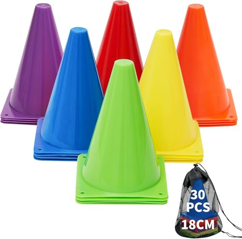 LATERN 30 Pezzi Coni da Allenamento per Calcio, 19CM Segnalinee in Plastica Coni Stradali per Allenamento Coni da Campo per Pattinaggio Pallacanestro Calcio attività Eventi Gioco di Lancio (6 Colori)