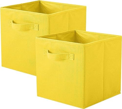 powerking Storage Bins, Foldable Fabric Storage Cubes and Cloth Storage Organizer Drawer for Closet and Toys Storage, 2 Pack (Yellow)