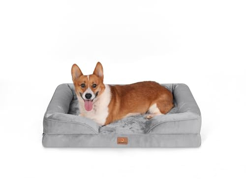 BedGoldi Orthopädisches Hundebett für große Hunde, Ergonomisches Hundesofa mit eiförmigem Kistenschaum, Wasserdichtes rutschfestes Hundesofa 89x63 cm, hellgrau