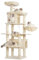 Heybly Kratzbaum, 178 cm Hoch, kratzsäule für Indoor Katzen, Mehrstöckiger Katzenkratzbaum mit 8 Kratzsäulen, 2 Höhlen, 2 Plattformen, Hängematte, Korb, Plüschbälle, Plüschbälle, Beige HCT036M
