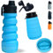 DARZWAY Botella Plegable Silicona 750 ml – Cantimplora de Agua Reutilizable, Flexible – Sin BPA – Con Funda de Neopreno y Cepillo Limpiador de Esponja. (Azul)