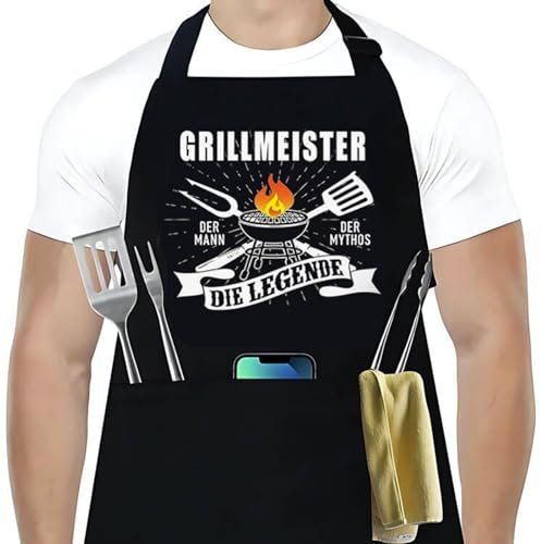 Zeaying Grillschürze für Männer,Kochschürze Lustig,Grill Schürzen Männer,Grill Geschenke für Männer,Schürze Herren für Küchenschürze,Schwarz Schürzen Verstellbar Vatertag Geburtstagsgeschenk