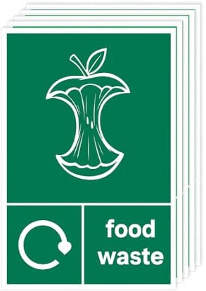 Pack of 5 Food Waste Sticker Self Adhesive (100 x 150 mm) Recycling Bin Stickers Waterproof Food Labels Stickers