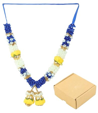 Mala Rose Flower Ribbon Garland Mala for God Idol Puja Sringar Ornament-11 | Artificial Rose Mala Beads Stone Haar Large Idol Mala for God Puja Indian Traditional Festival Ganesha Decor -Blue