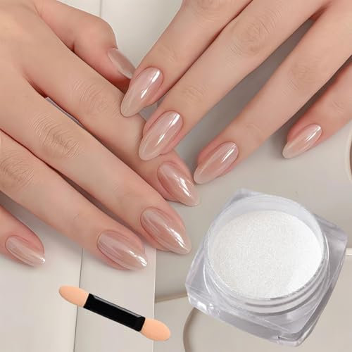 Chrome Nail Powder, White Pearl Powder - Glossy Iridescent Metallic Mirror Nails Chrome Powders for Nail Art DIY Manicure Accessories