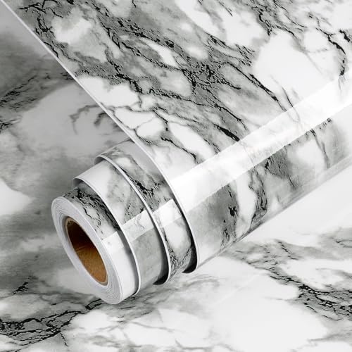 Yenhome Carta Adesiva Marmo Grigio Scuro Mobili Cucina 81x300cm Pellicola Adesiva per Tavolo Mobili Top Marmo Carta da Parati Muro Bagno Cucina Rivestimento Adesivi Top Laminato Impermeabile
