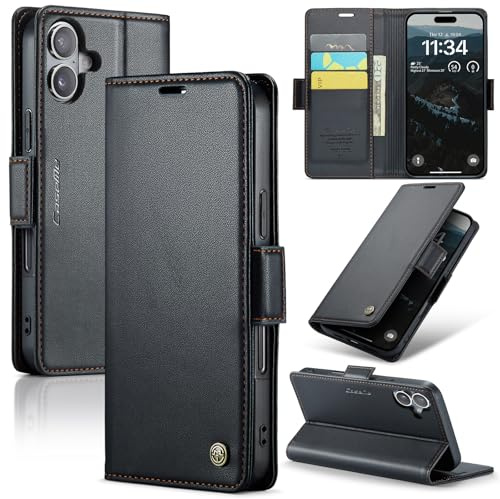 Rerzoiro Handyhülle für iPhone 17 Hülle, Premium PU Lederhülle Klappbar Flip Case [RFID Blocker] Tasche Magnet Kartenfach Klapphülle Schutzhülle für iPhone 17, Schwarz