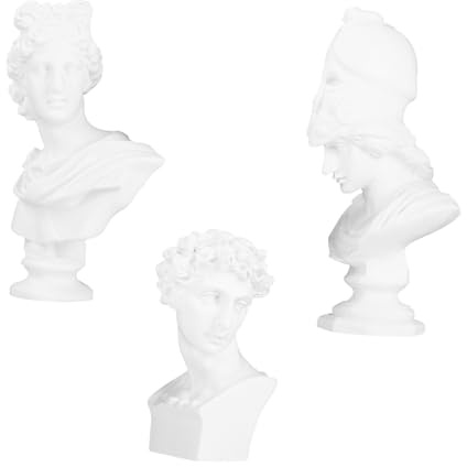 Kleiner Harzstatue Büste 3 Stück aus Kunstharz, Weiß, Weihnachten Party | Renaissance Stil, für Bücherregal und Beistelltisch, Tischdekoration im Wohnzimmer, Platzsparender Akzent