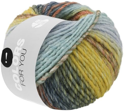 LANA GROSSA Colors for You | Voluminöses Dochtgarn mit Farbverlauf | Handstrickgarn aus 55% Schurwolle & 45% Polyacryl | 50g Wolle zum Stricken & Häkeln | 90m Garn FB 155