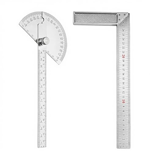 msymsyu Anschlagwinkel 300mmx140mm, 90° Schlosserwinkel und Winkelmesser | Edelstahl, Winkelmesser mit Feststellschraube und Lineal, Schlosserwinkel mit Anschlag für Tischler DIY Zeichnen