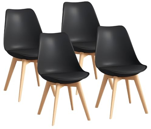 Confortil Chaises de Salle à Manger Scandinave Lot de 4, Chaise de Cuisine, Idéal pour Salle à Manger, Salon, Chambre à Coucher (4, Noir, Standard)