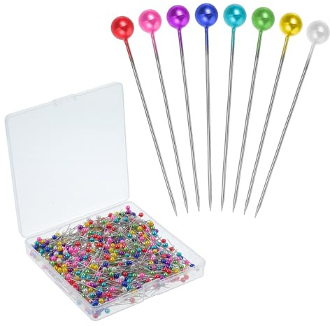 Grevosea 600 Stück Bunte Stecknadeln mit Kopf Glaskopfnadeln 40mm | Edelstahl Stecknadeln Nähstifte Glaskugel Bunte Runde Mehrfarbig Stecknadeln nadeln für Nähen Quilten Handwerk Schmuck Making