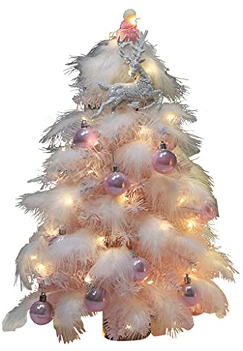 Lodoot Albero di Natale rosa da tavolo artificiale decorazione albero di Natale panno bianco