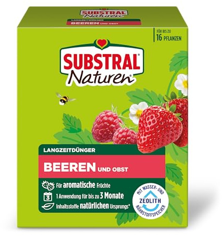 Substral Naturen Langzeitdünger Beeren & Obst 1,2kg + Zeolith für 3 Monate | Schonende Wirkung bis zu 3 Monate | Für Beeren Kern- und Steinobst | Fördert Bodenfruchtbarkeit