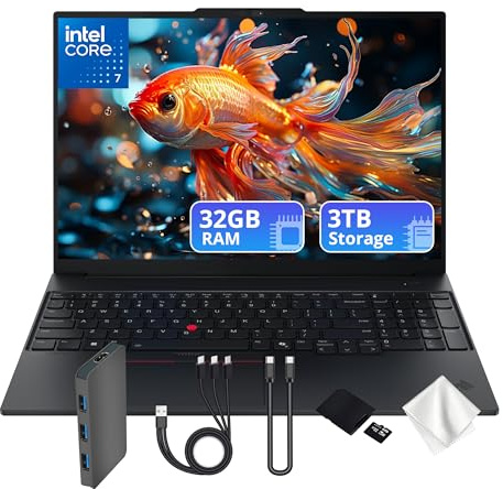 Lenovo ThinkPad E16 G3 16 WUXGA Laptop, Intel Core 7 240H, Intel Graphics, 32GB DDR5 RAM, 3TB Storage (2TB PCIe SSD&1TB Docking Station Set), Backlit Keyboard, Wi-Fi 6E, Win 11, Black