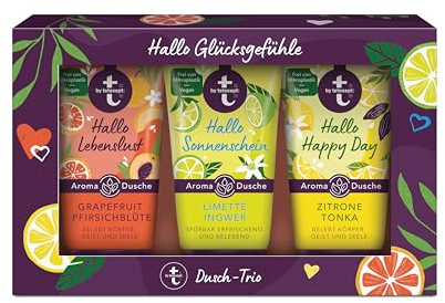 t by tetesept Hallo Glücksgefühle Geschenkset – Aromaduschen Duschgel Set – 3 x 50 ml