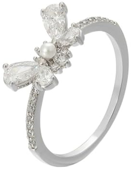 Weißgold 18 Karat Verlobungsring mit Tropfen Moissanit, Schmetterling Form