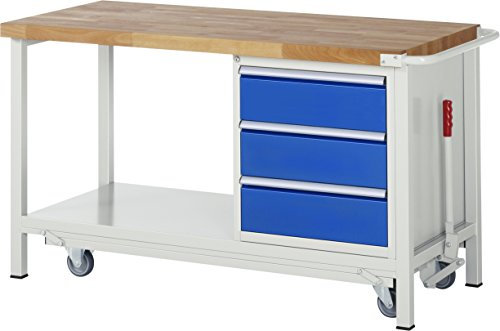 Rau 05 8157A6-157B4F.11 Werkbank Mit Absenkbarem Fahrgestell Serie 8000, Lichtgrau/Enzianblau