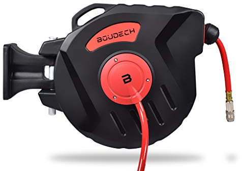 Avvolgitubo ad aria compressa con supporto parete, manico ergonomico e meccanismo per bloccaggio tubo ed avvolgimento automatico (20Mt)
