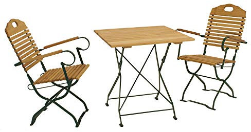 DEGAMO Klappgarnitur Bad TÖLZ 3-teilig im Kurgarten-Design, Stahl grün, Holz Robinie