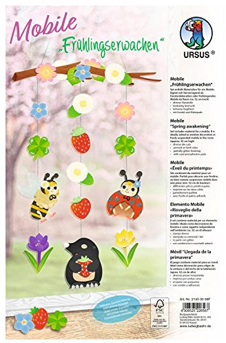 Ursus 21450099F - Mobile Frühlingserwachen, Höhe ca. 52 cm, Set für ein Mobile mit Stanzteilen, Kordel, Klebepads, inklusive Anleitung, ideal als freihängende Raumdeko im Kinderzimmer