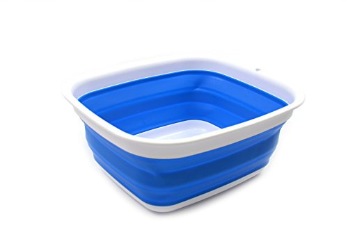 SAMMART 7.7L Collapsible Tub - Foldable Dish Tub - Portable Washing Basin - Space Saving Plastic Washtub (Blue)
