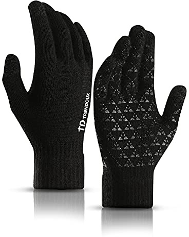 TRENDOUX Winter Womens Gloves, Knit Touch Screen Glove Women MenTexting Smartphone Driving - Anti-Slip - Elastic Cuff - Thermal Soft Upgraded Lining - Hands Warm in Cold Weather - Black - M