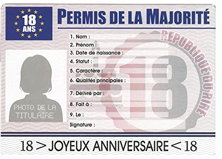 Permis de la Majorité anniversaire 18 ans - fille