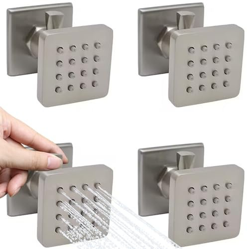 Backnets (Upgrade) Massives Messing Duschkörper Spray Massage Düse Wanddüsen, Durchfluss kann kontrolliert werden, Duschkopf schwenkbar (4 Stück, gebürstetes Nickel)
