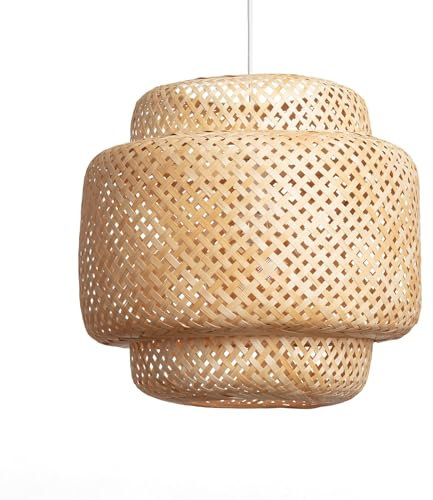 LEDKIA LIGHTING - Lámpara Colgante Bambú | Diseño Boho-Chic | Iluminación Versátil E27 | Uso Interior IP20 | Dimensiones 310x420 mm | Apta para Salón y Dormitorio, Natural, Bambú