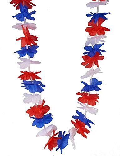 Les Cotillons d'Alsace Collier Hawaien Fleurs I 30 cm Bleu Blanc Rouge I Supporter France Tricolore I Adulte Ou Enfant I Decoration Guirlande Drapeau