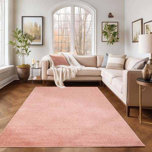 SIMPEX Kurzflor Teppich Wohnzimmer Schlafzimmer Läufer Flur Esszimmer Küchenteppich Einfarbig Modernes Design 11 mm Florhöhe Flauschig Kuschelweich, Rosa, 280 x 370 cm