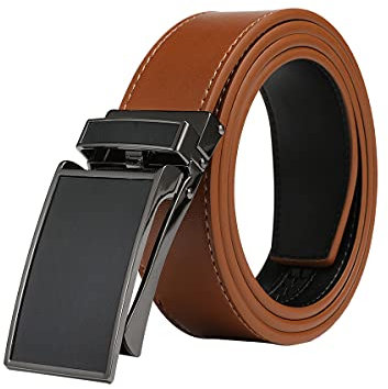 VRLEGEND Gürtel Herren Automatik Ledergürtel Ratsche Gürtel ohne Löcher für Business Anzug,Größe Angepasst,mit Geschenkbox (Braun,Einstellbare 30W-36W=110cm