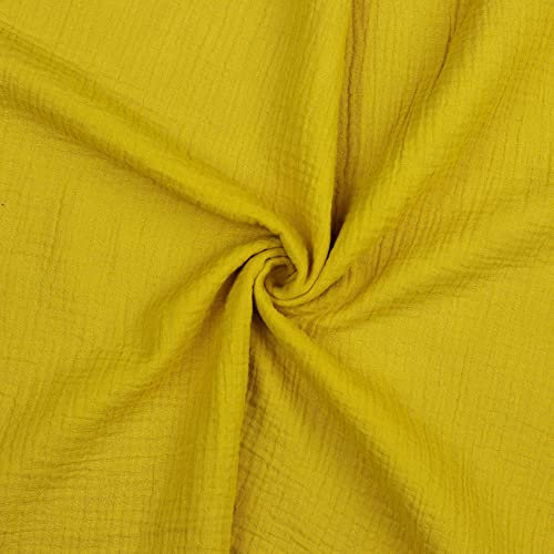 VmG-Store Double Gauze Musselin Stoff Tex zertifiziert Uni Meterware über 40 Farben 100% Baumwolle (023 I Dunkel Gelb, 50 x 135cm)
