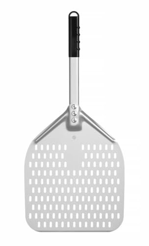 HENDI Pizzaschaufel, eckig, perforiert, kurzer Griff, Pizzaschieber, Brotschieber, 660x305mm, eloxiertem Aluminium