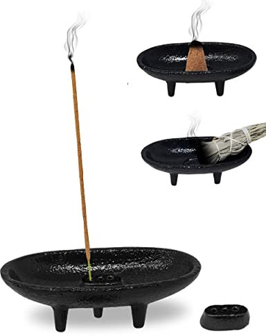 New Age Imports, Inc. Cast Iron Incense burner 4''L 2''H, ideal for smudging, incense burning, ritual purpose, decoration etc. (4''L), Black